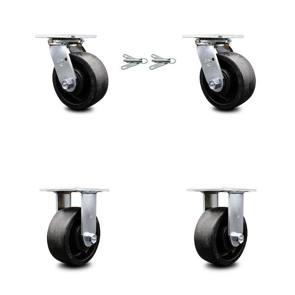 5 Inch Glass Filled Nylon Caster Set with Ball Bearings 2 Swivel Lock 2 Rigid